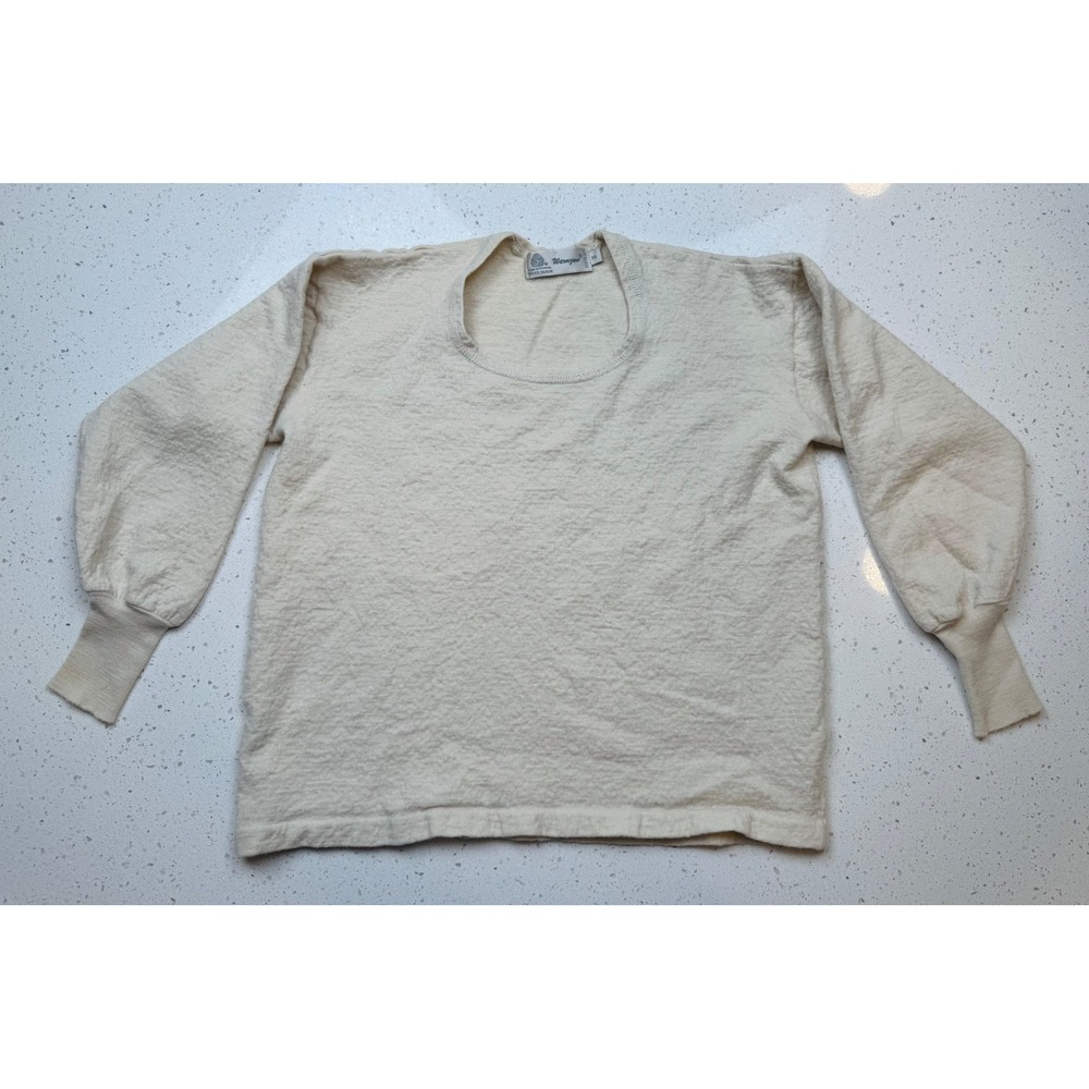 Warmzone Wool Top Women 36 Cream Fair Vintage Minimalist Scoop Neck Long Sleeve